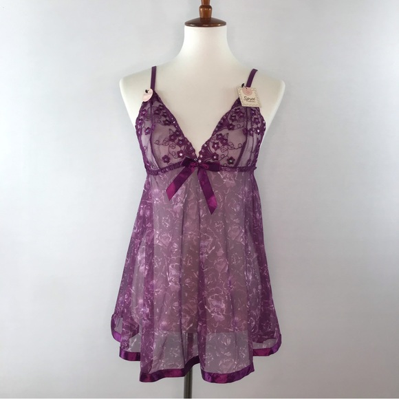 Spree Intimates Babydoll T-string Thong Two Piece Lingerie Set NWT - Picture 1 of 12